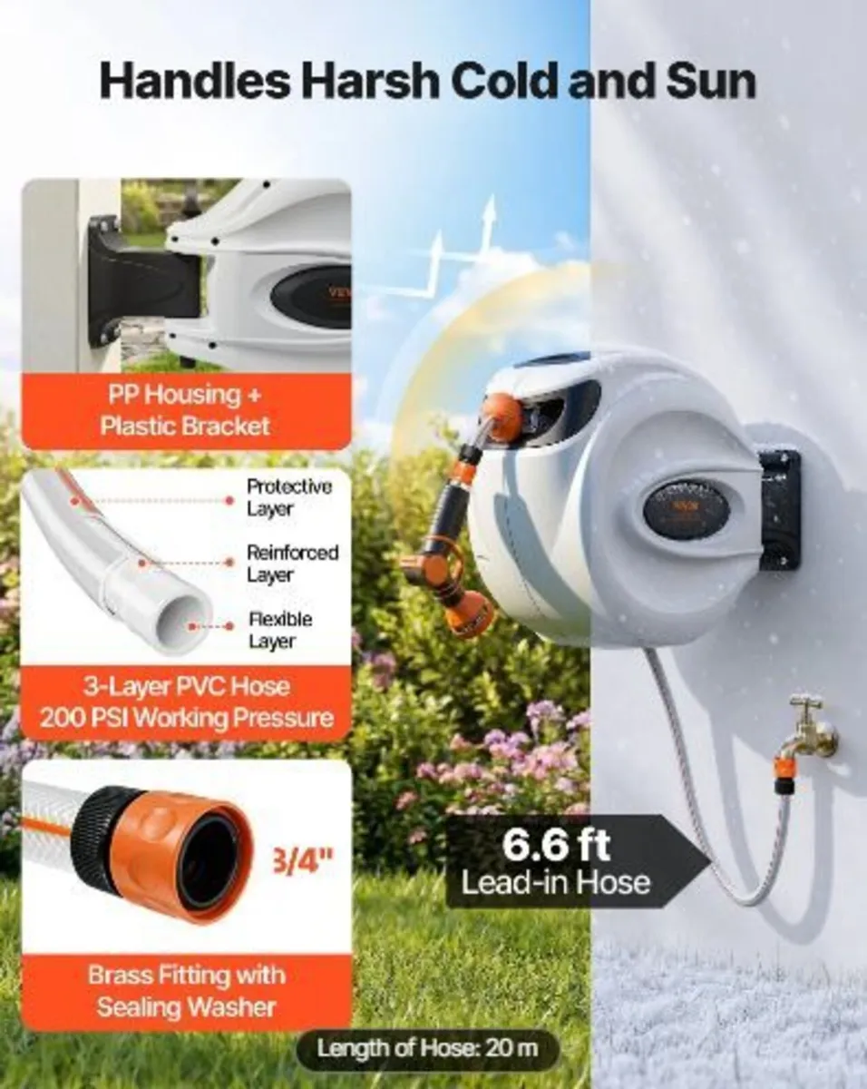 Retractable Hose Reel Water Hose Reel 20m x 1.3cm - Image 3