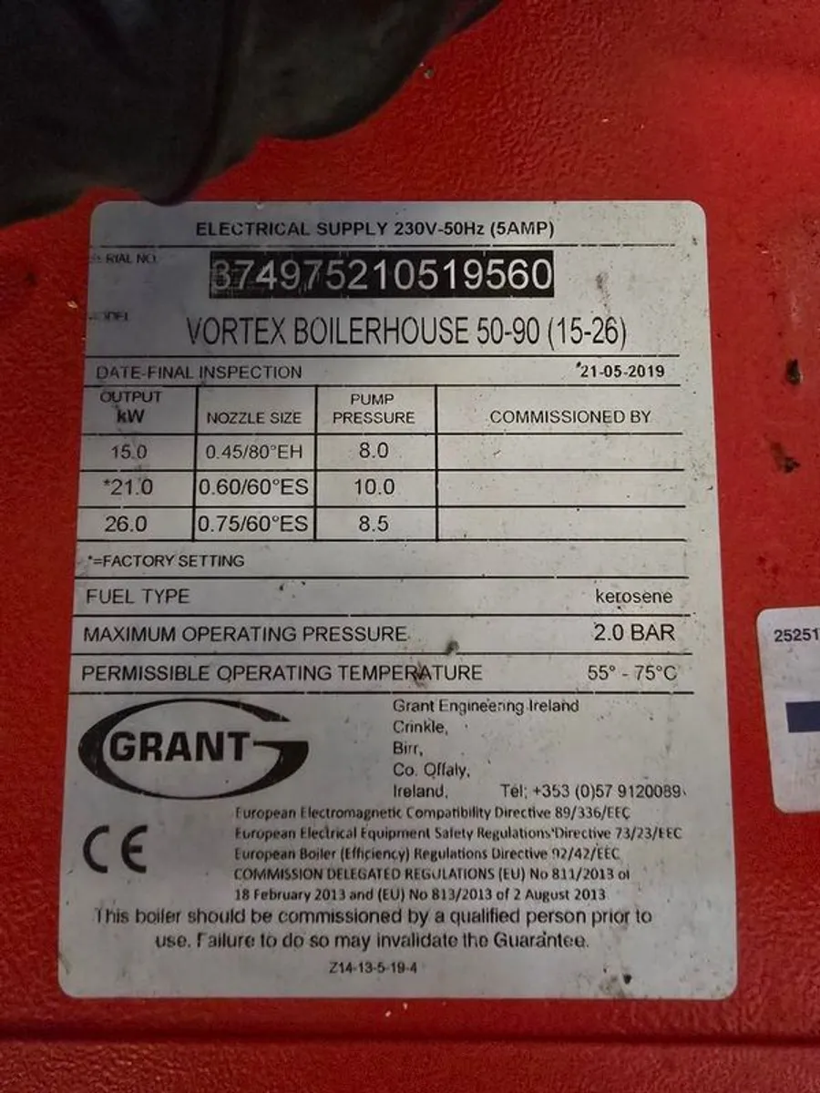 Grant Vortex 50/90 Oil Boiler + Carbery 900L Tank - Image 3