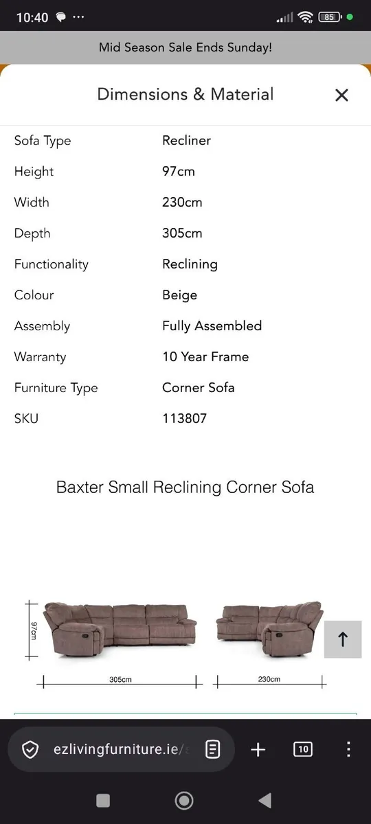 Fabric reclining corner sofa - EZ living Baxter - Image 2