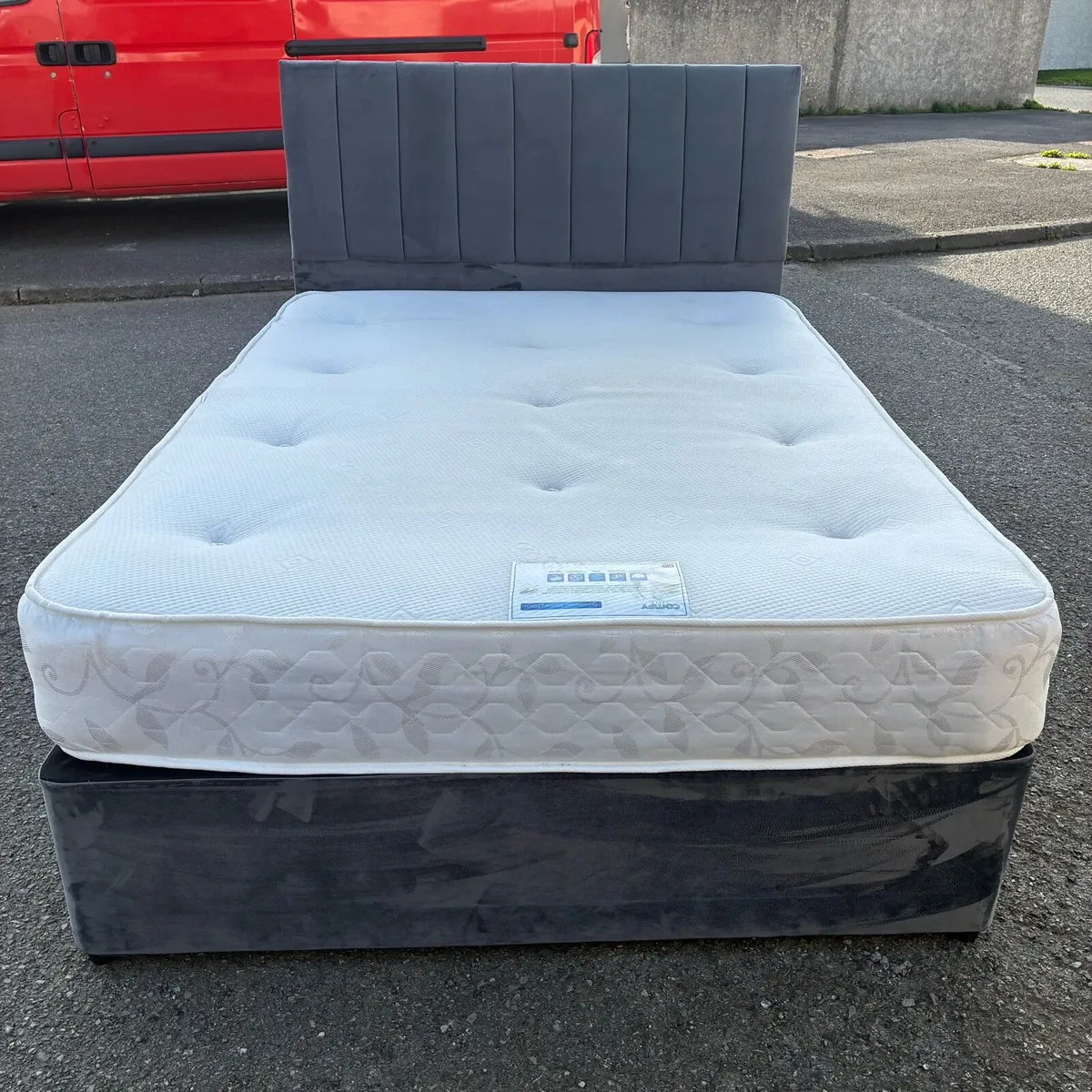 Grey Velvet Double bed - Image 2