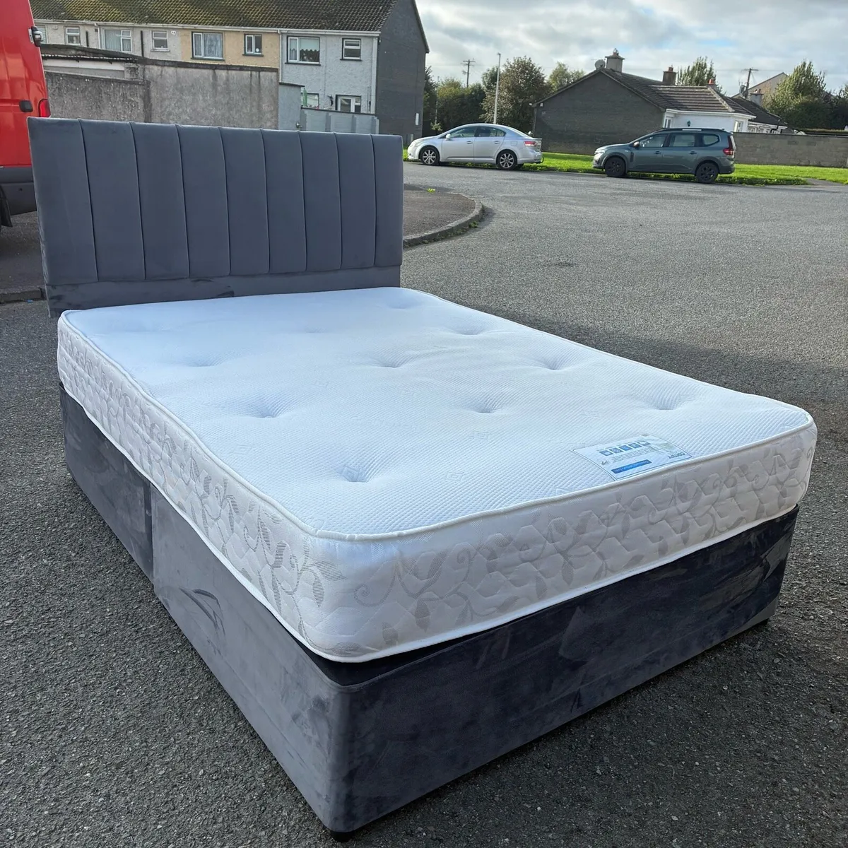 Grey Velvet Double bed - Image 1