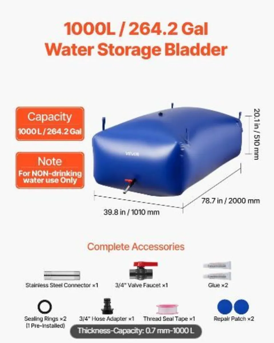 Water Storage Bladder 1000L Large Capacity - Image 2