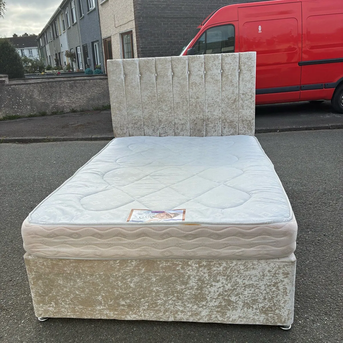 Crushed Velvet Double Bed with mattress - Image 1