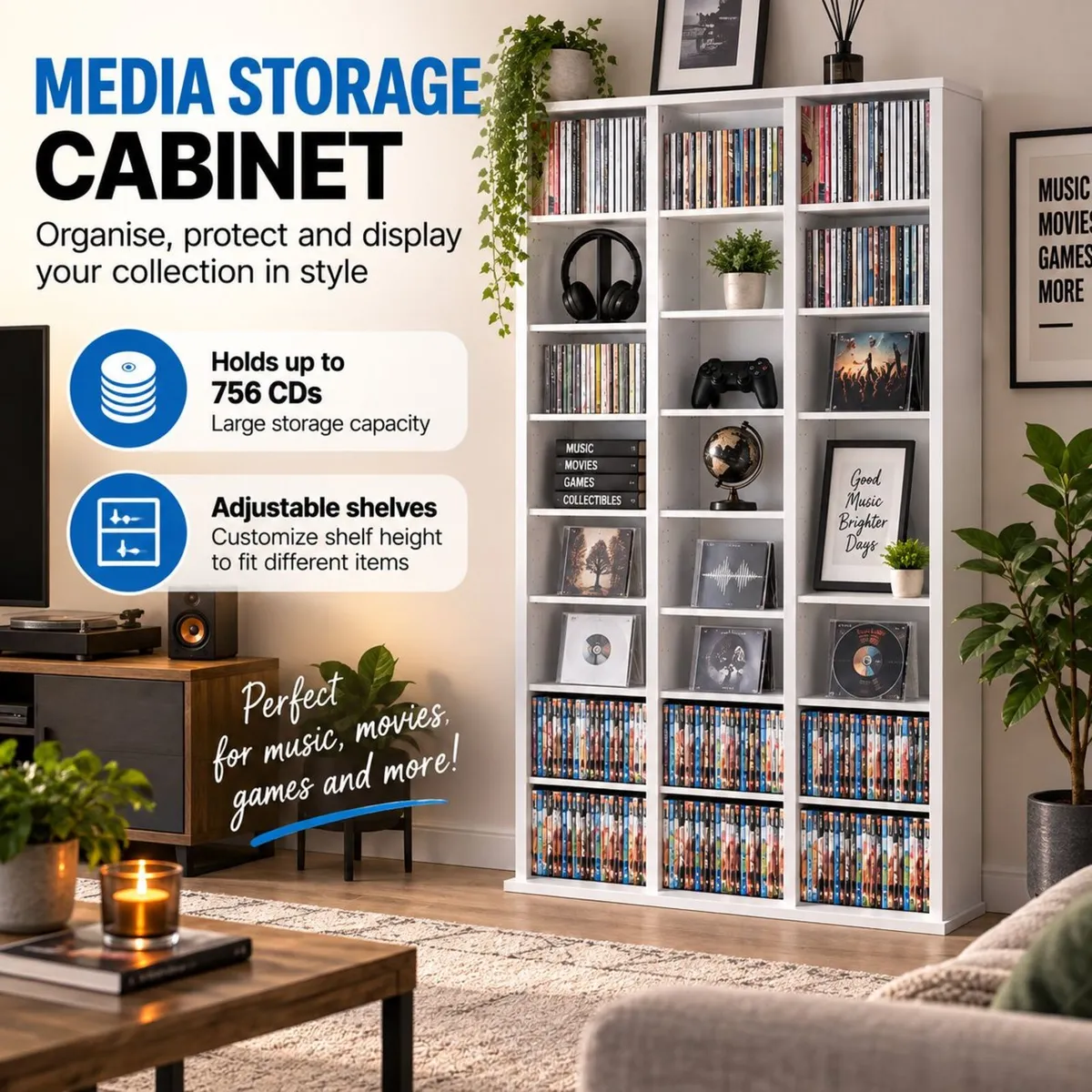 Media Storage Cabinet with Adjustable Shelves 27 C - Image 1