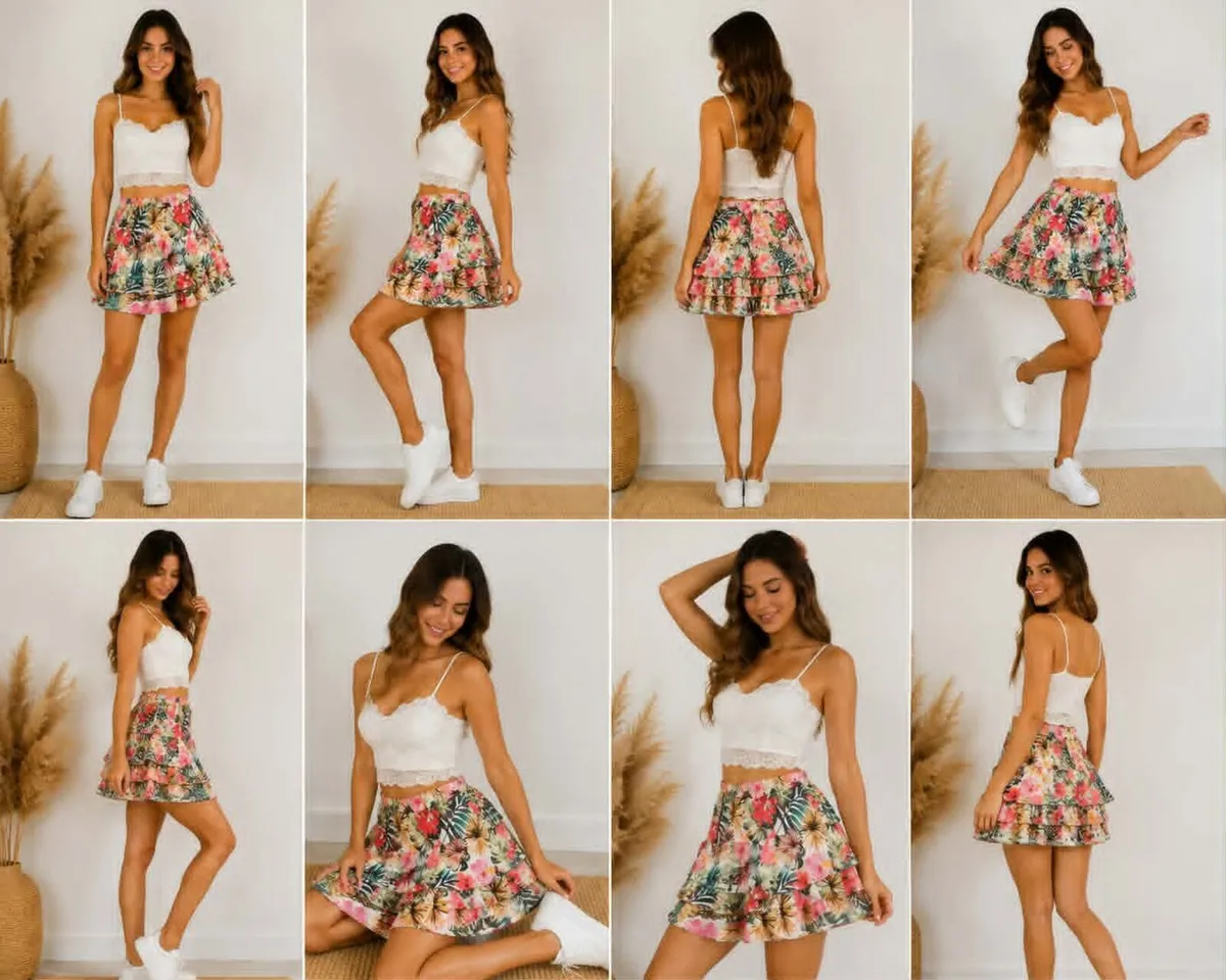 Women’s Floral Mini Skirt – Flared Fit with Ruffle - Image 1
