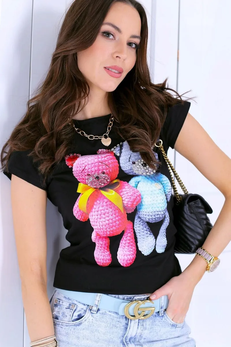 Black and White Stylish T-Shirt with Teddys. - Image 3