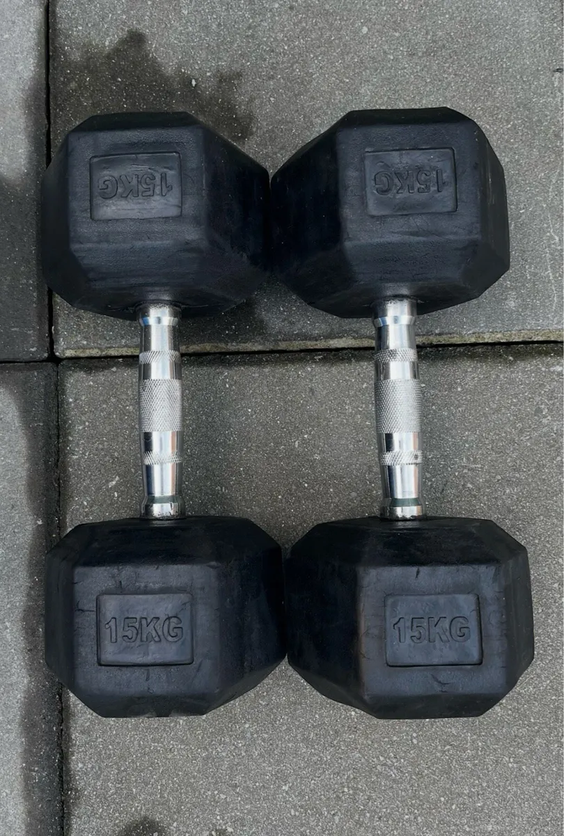 2x15kg hex rubber dumbbells