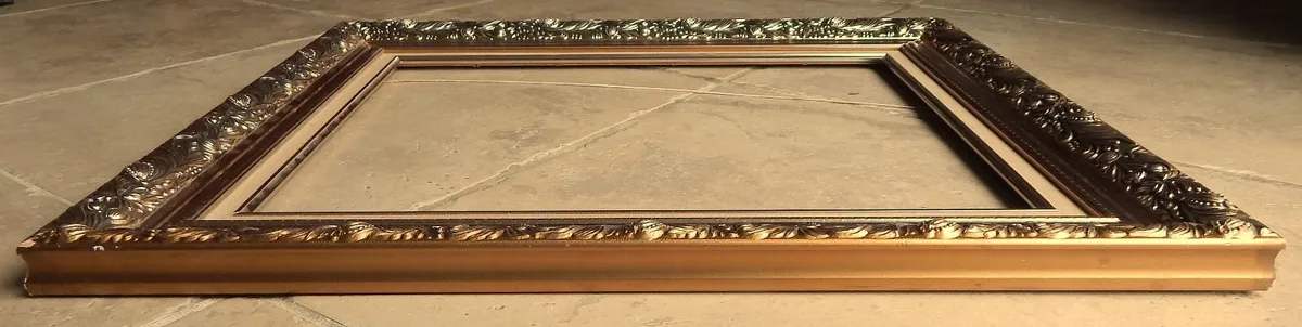 Large Ornate Wood Art Frame with Mount & Glass - Image 3