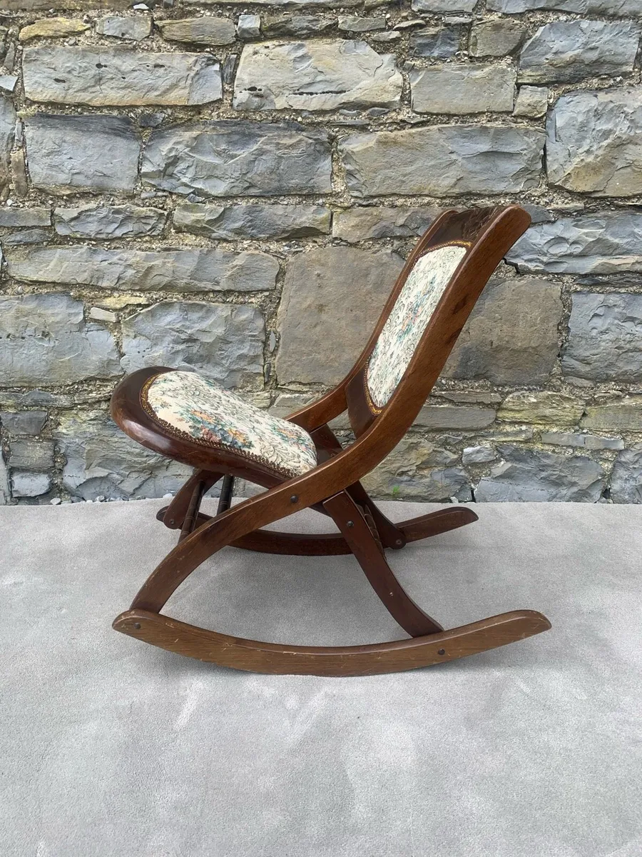 Antique mahogany folding rocking chair. - Image 4