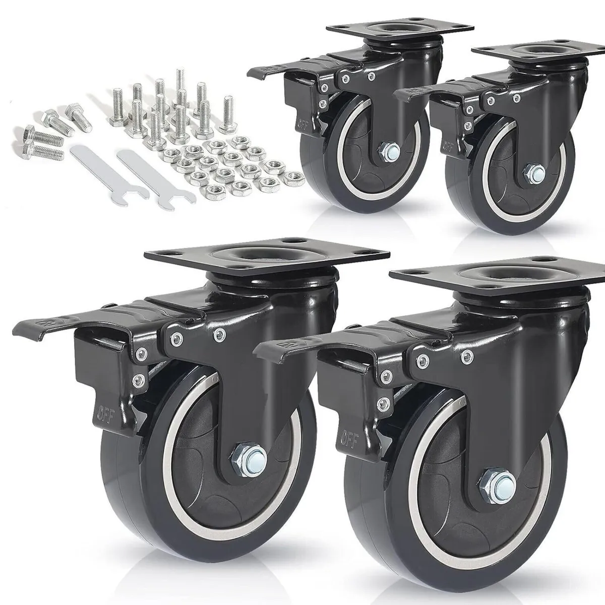 4-Pack Heavy-Duty 100mm PU Swivel Castor Wheels - Image 1