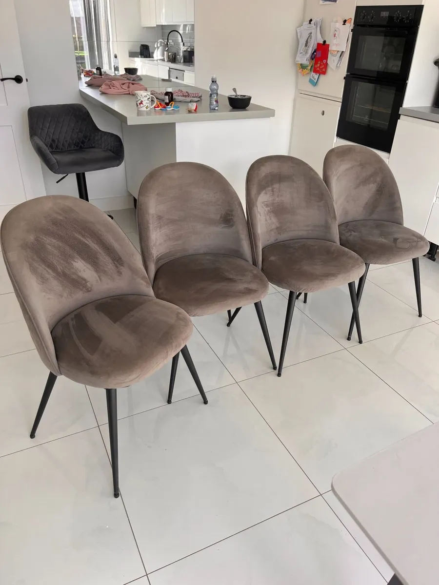 4 x JYSK velvet dining chairs - grey/black - Image 1