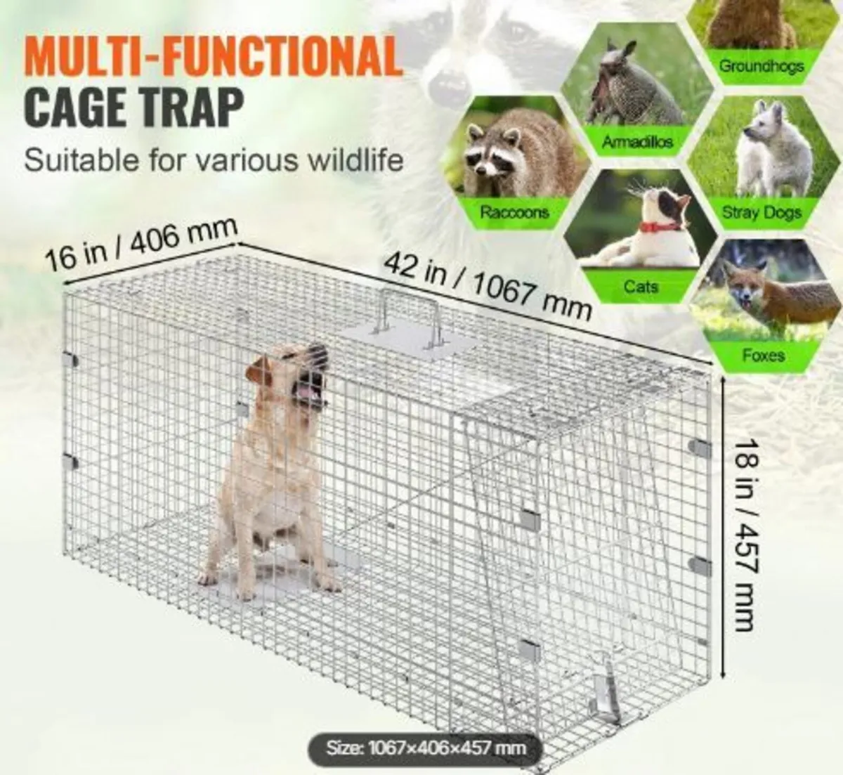 Live Animal Cage Trap 106.7 x 40.6 x 45.7 cm - Image 1