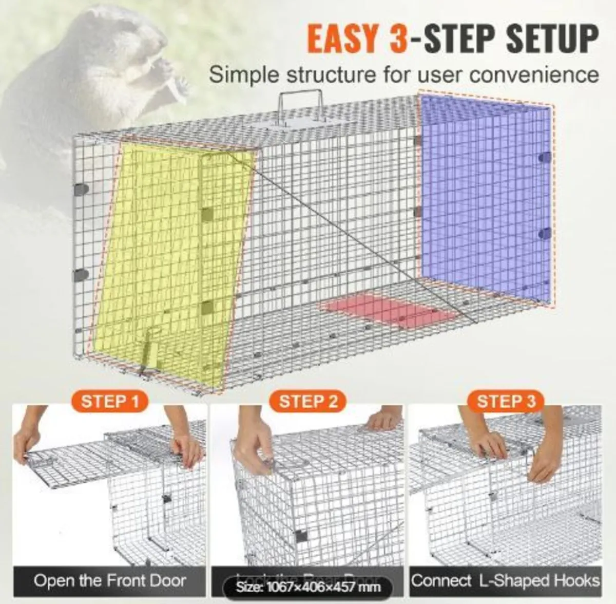 Live Animal Cage Trap 106.7 x 40.6 x 45.7 cm - Image 2
