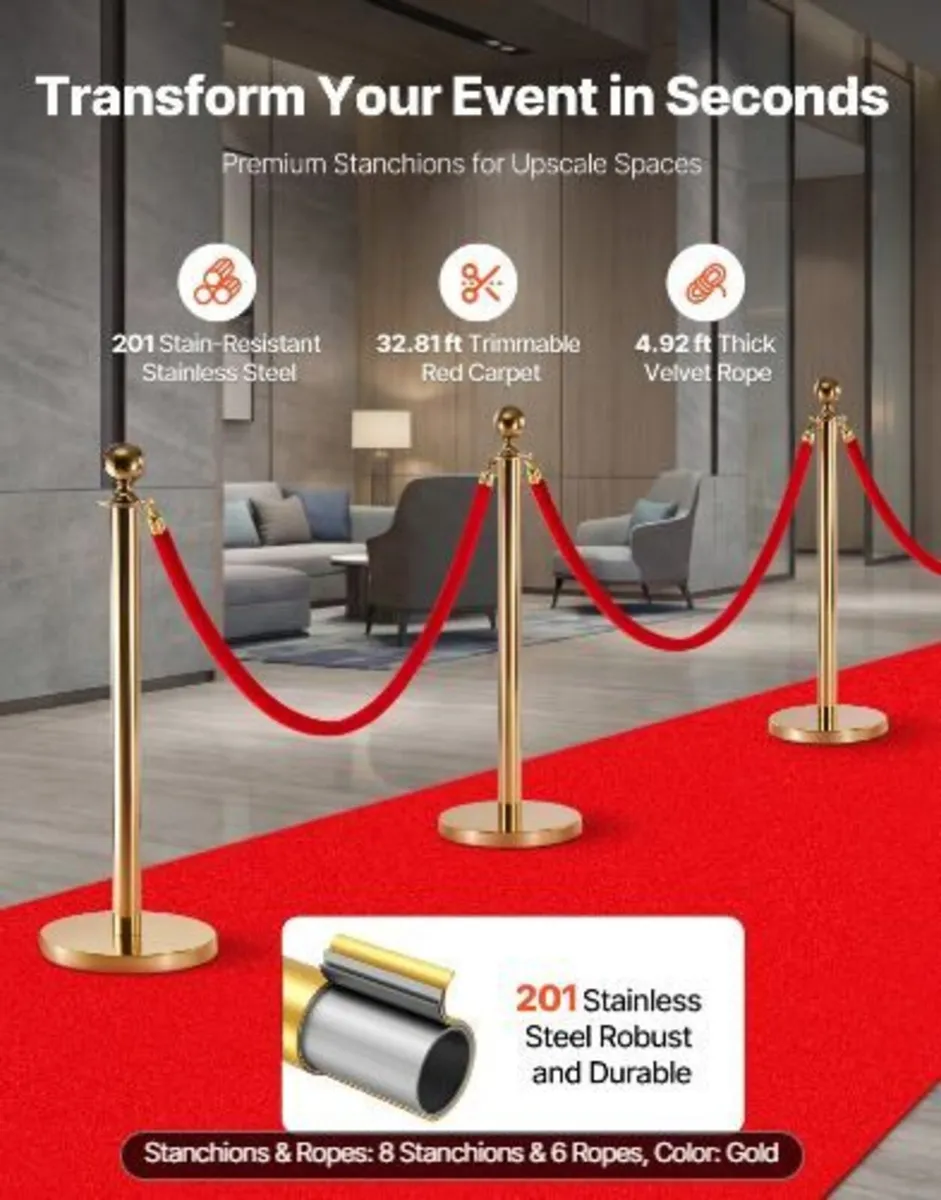 Stanchion Post, 8 Pcs Crowd Control Barrier Set - Image 2