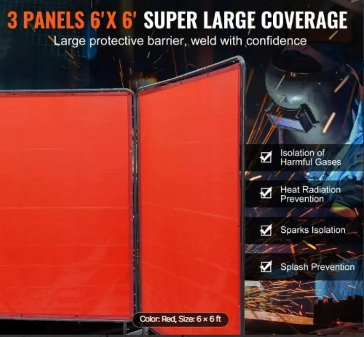 Welding Screen with Frame, 1.8 x 1.8 m 3 Panel - Image 2