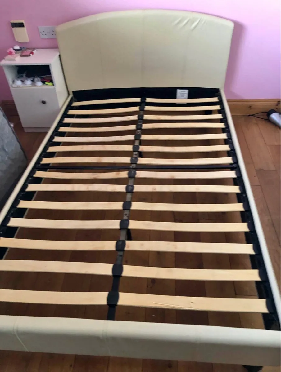 Very Sturdy Cream Leather 4Ft Small Double Bed - Image 1