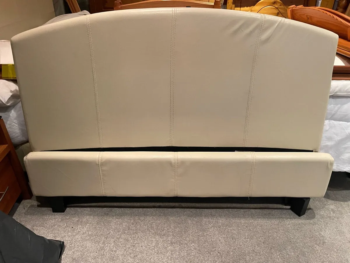 Very Sturdy Cream Leather 4Ft Small Double Bed - Image 2