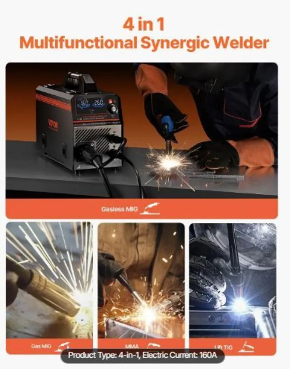 MIG Welder, 160A Synergic Mig Welding Machine, 4-i - Image 2