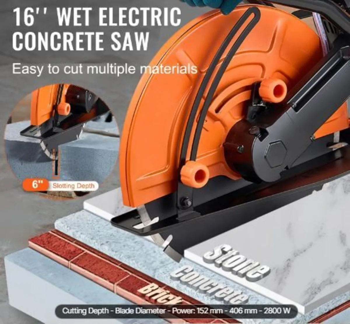 16"/40.6 cm Electric Concrete Saw Wet/Dry - Image 3