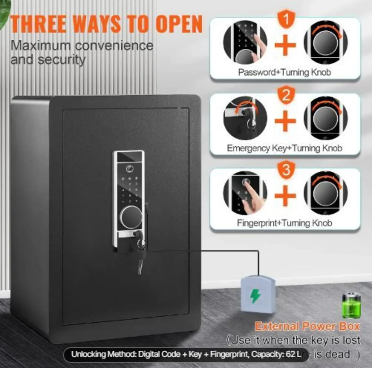 Safe, 62 L Home Safe, Steel Security - Image 4