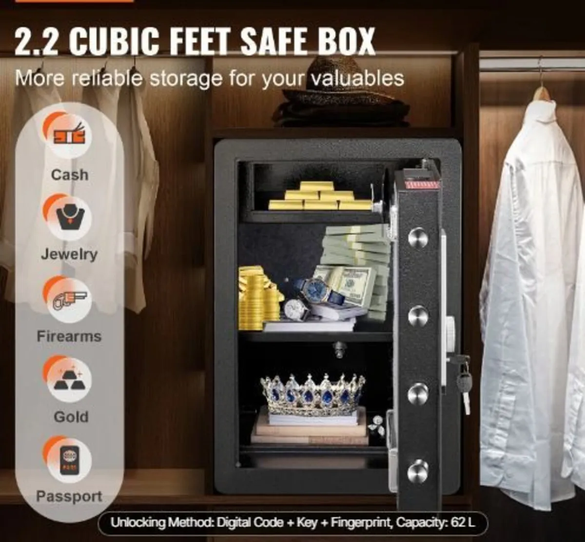Safe, 62 L Home Safe, Steel Security - Image 2