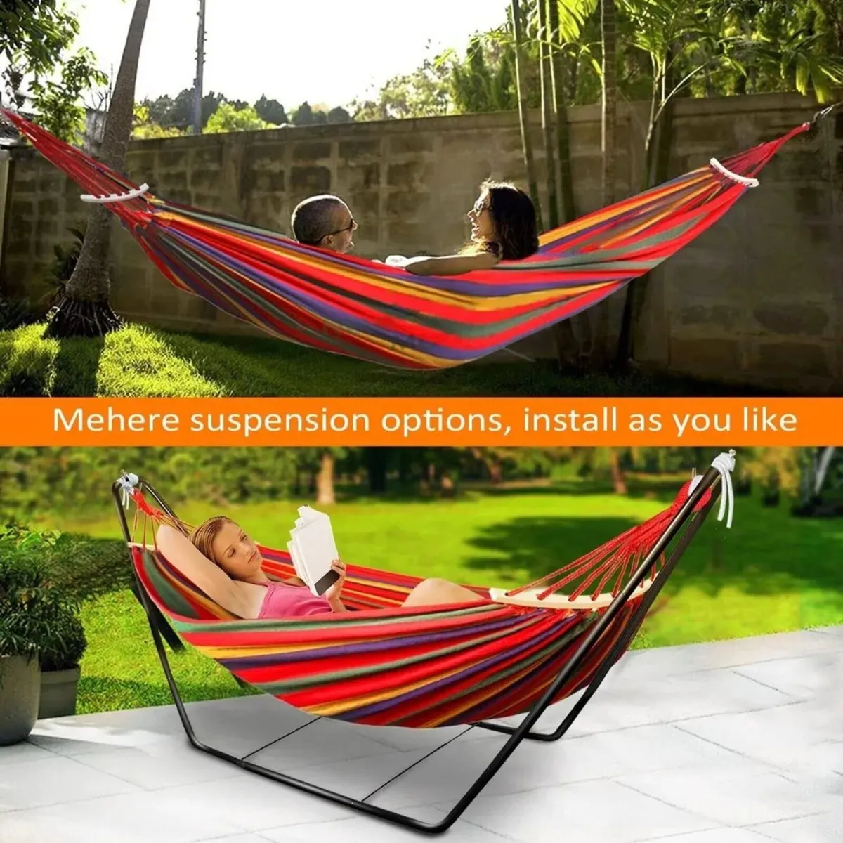Cotton Double Hammock Garden Stand - Image 1