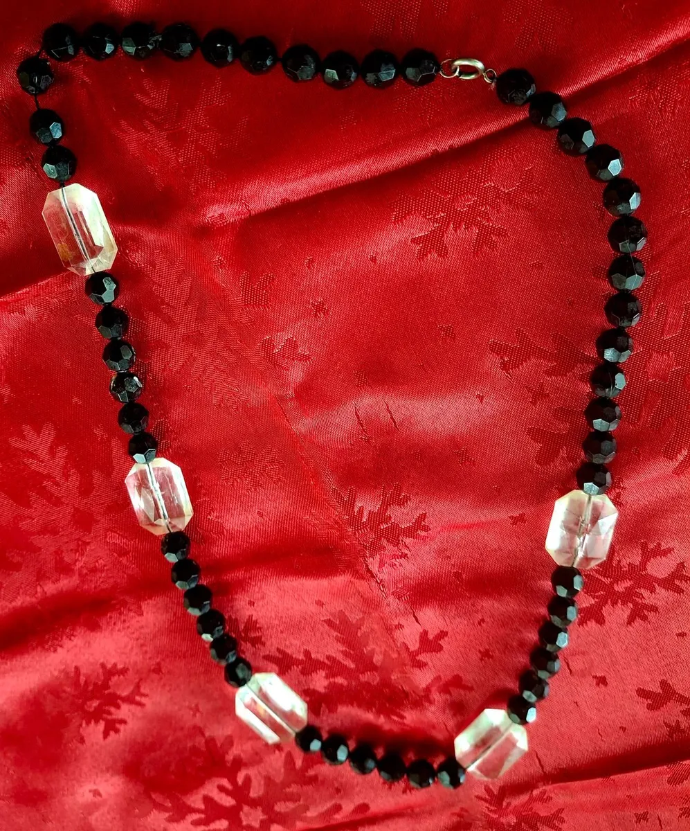 Vintage Faceted Black and Clear Beaded Statement. - Image 1