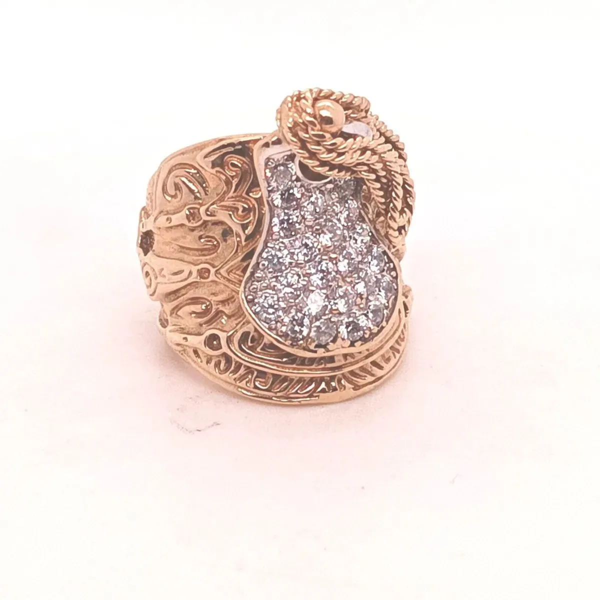 Large Heavy Saddle Ring, 9k Yellow Gold & Zirconia - Image 1