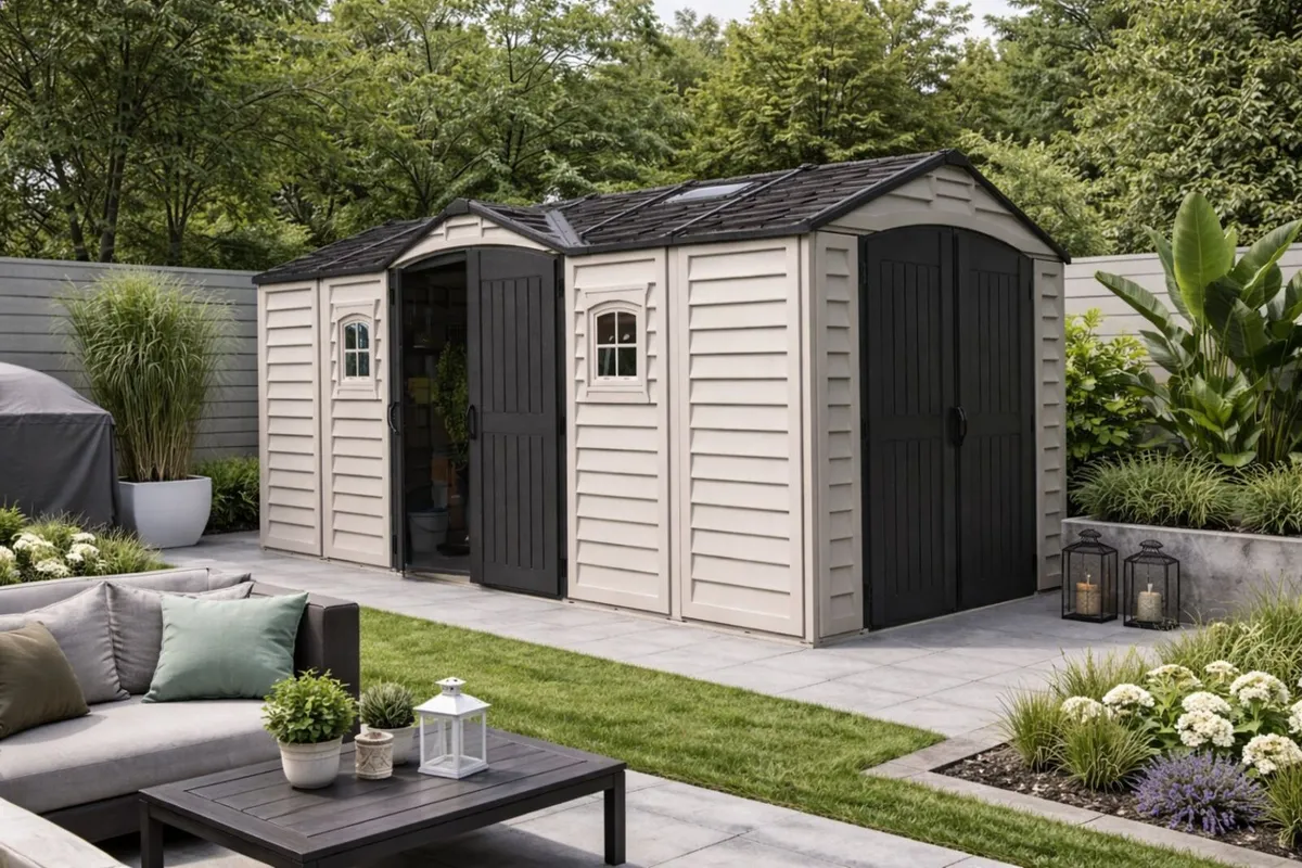 🏡 15x8 DURAMAX APEX PRO PLUS VINYL GARDEN SHED - Image 1