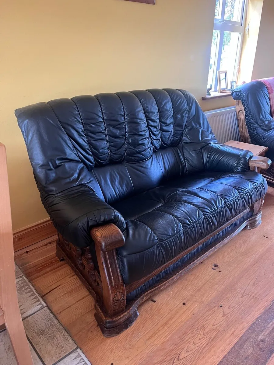 Black Leather Sofas 3 seater + 2 seater - Image 2