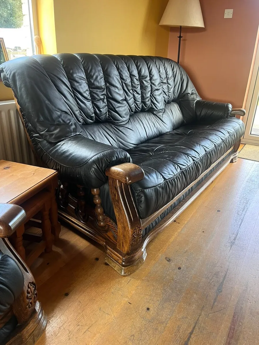 Black Leather Sofas 3 seater + 2 seater - Image 3