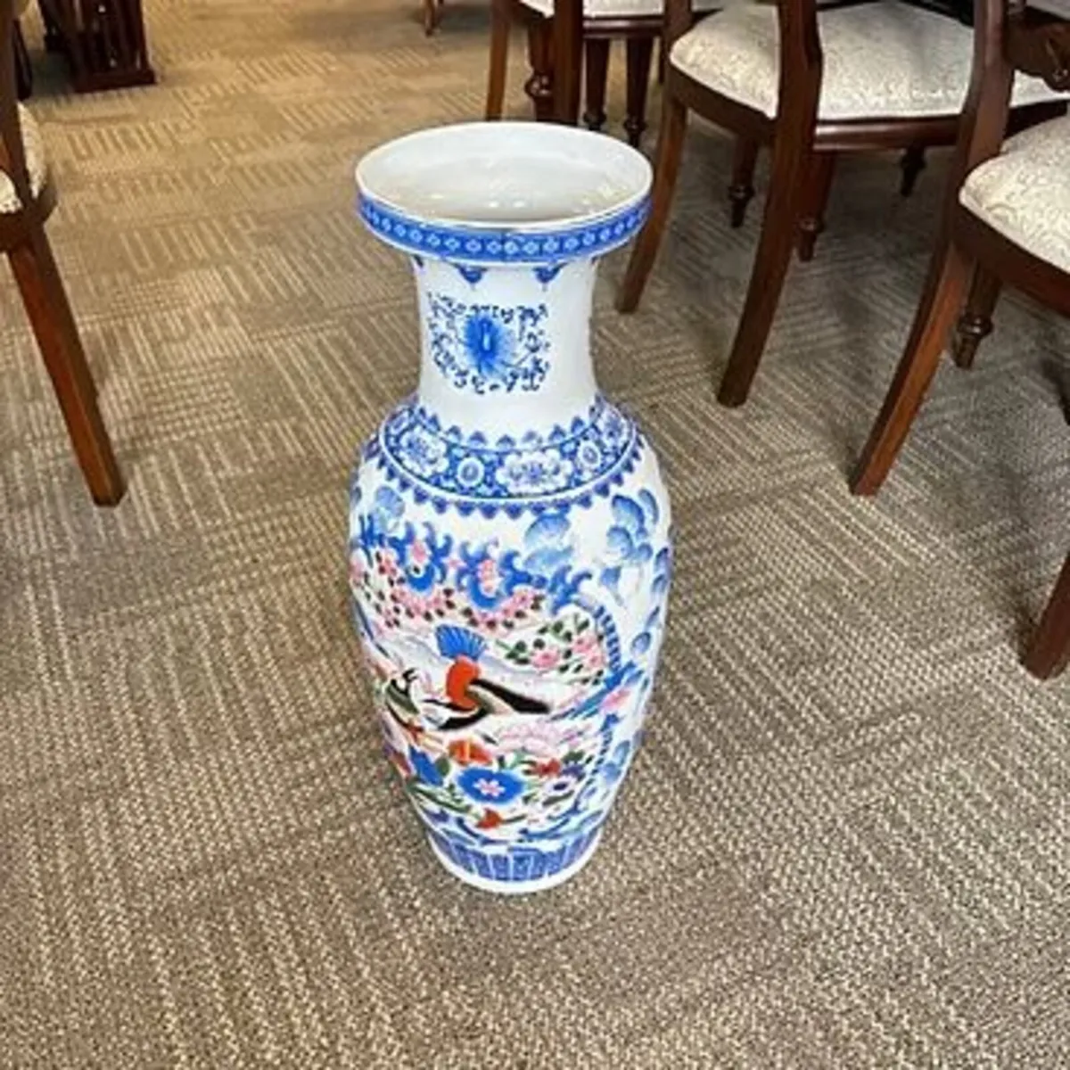 Large Chinese polychrome porcelain floor vase. Tra