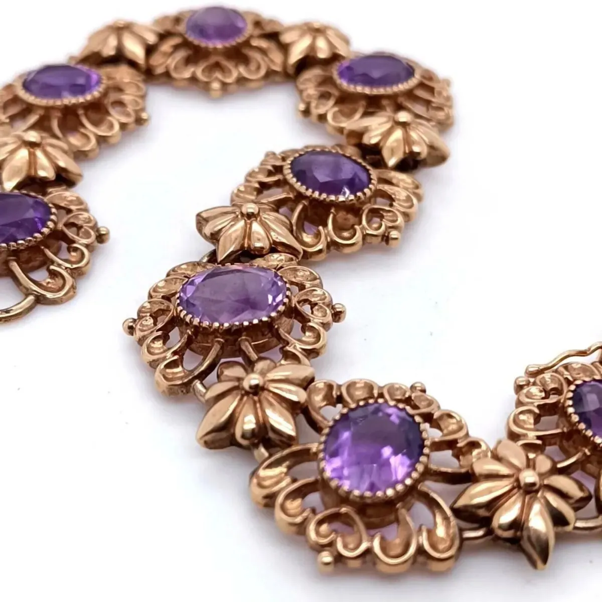 Amethyst & 9k Gold Antique Design Bracelet - Image 3