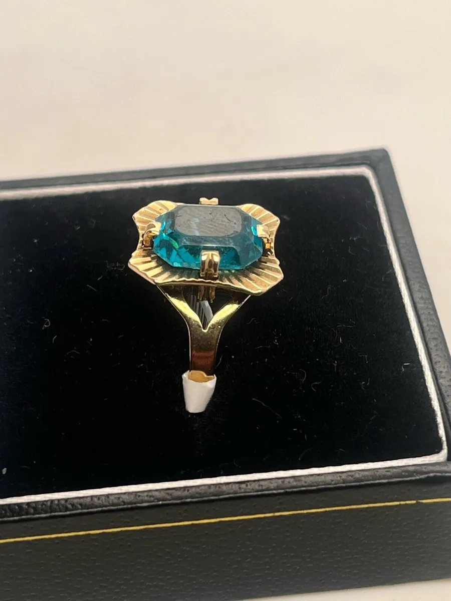 14k gold green stone ring - Image 2