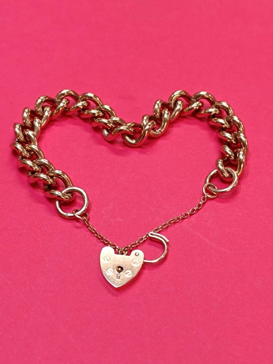 9k Rose Gold Vintage Curb Bracelet Heart Locket - Image 3