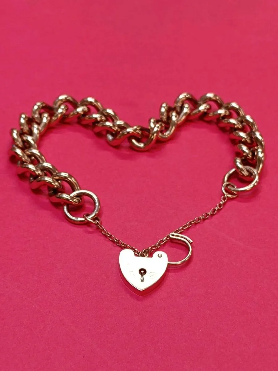 9k Rose Gold Vintage Curb Bracelet Heart Locket - Image 1