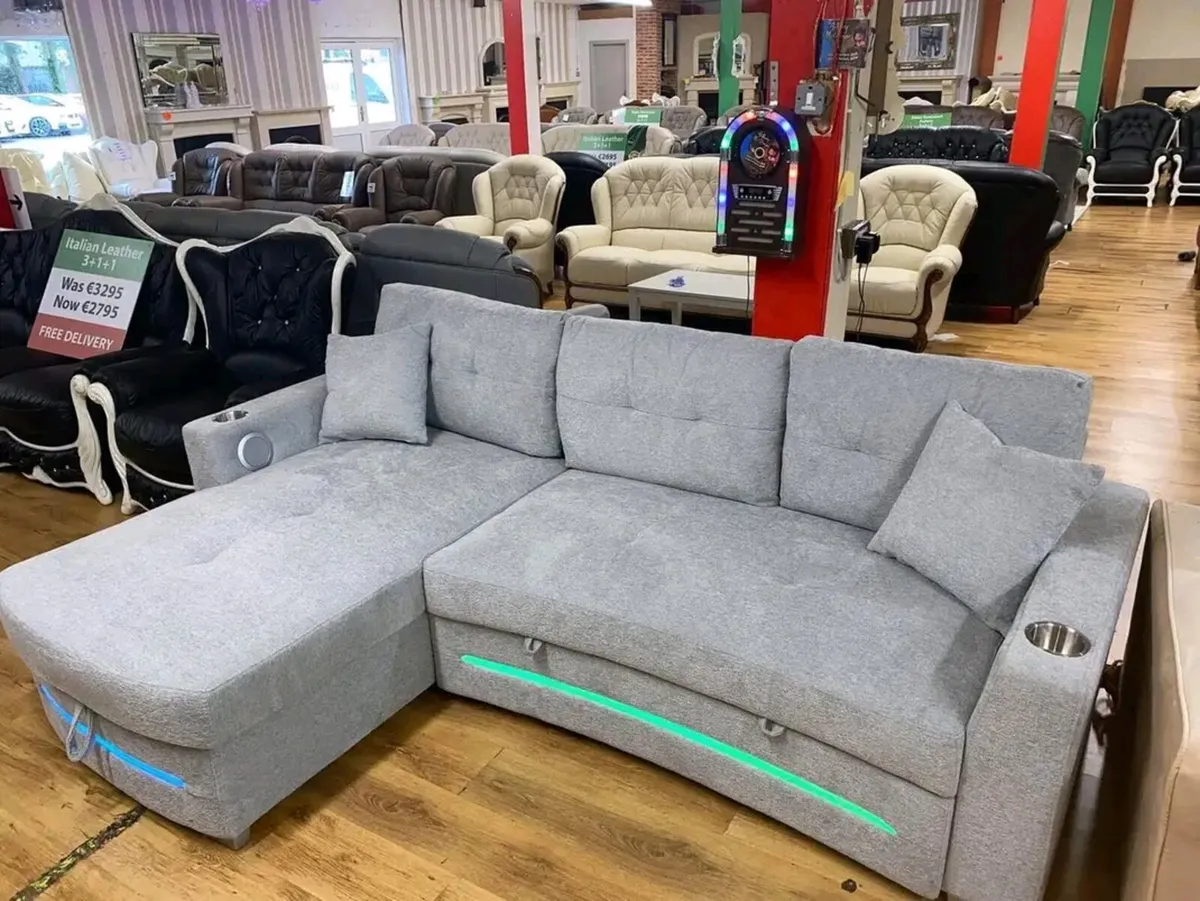 New Dallas Electric Grey & Beige Fabric Sofa Bed - Image 2