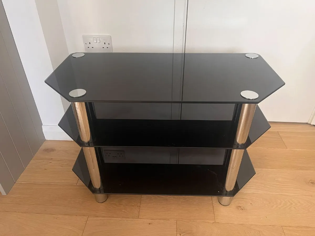 Black Glass 3-Tier TV Stand - Image 1