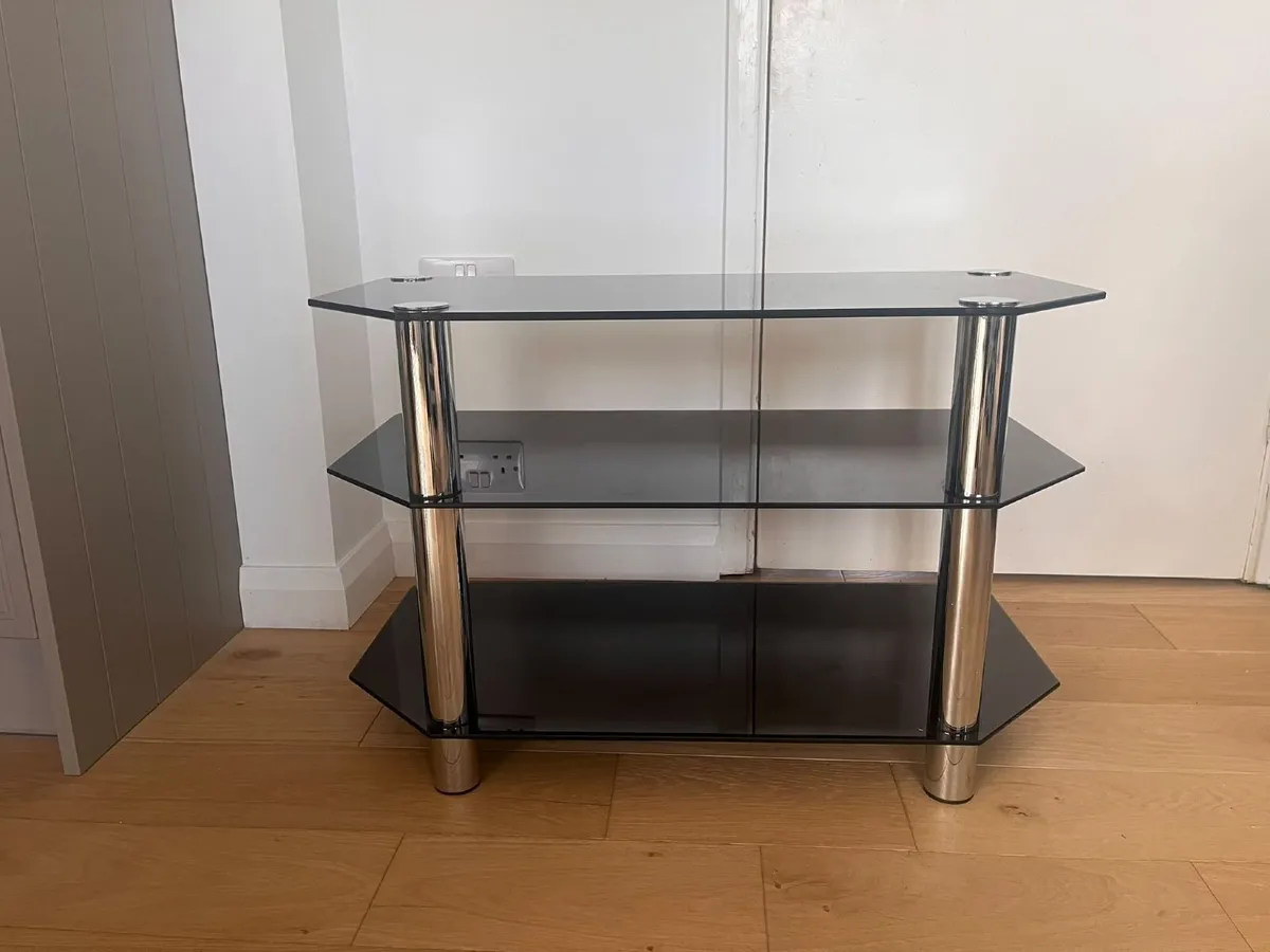 Black Glass 3-Tier TV Stand - Image 2
