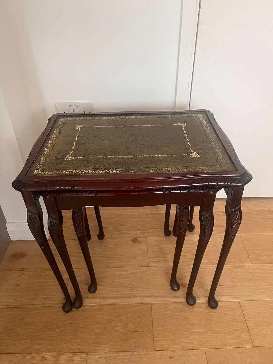 Nest of 3 Side Tables, Green Tooled Leather-Effect - Image 1