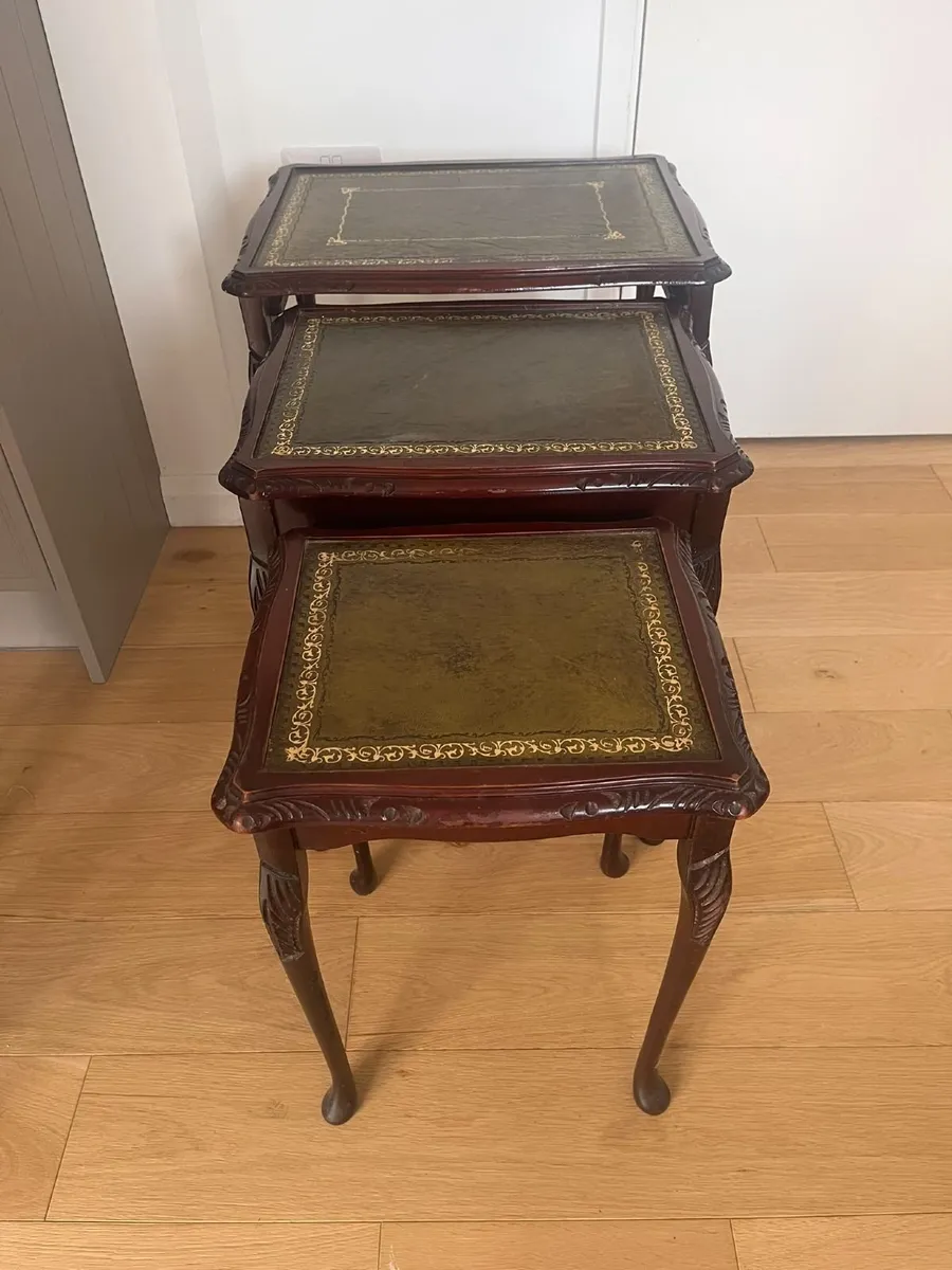 Nest of 3 Side Tables, Green Tooled Leather-Effect - Image 2