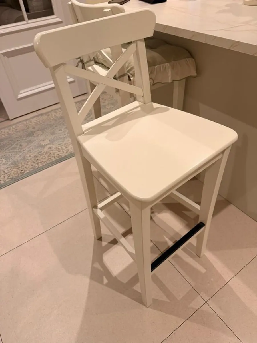 Two wooden bar stools for sale - Image 2