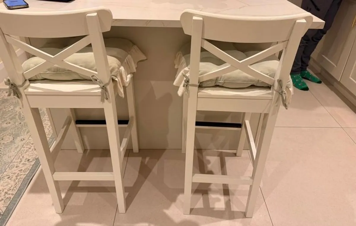 Two wooden bar stools for sale - Image 3