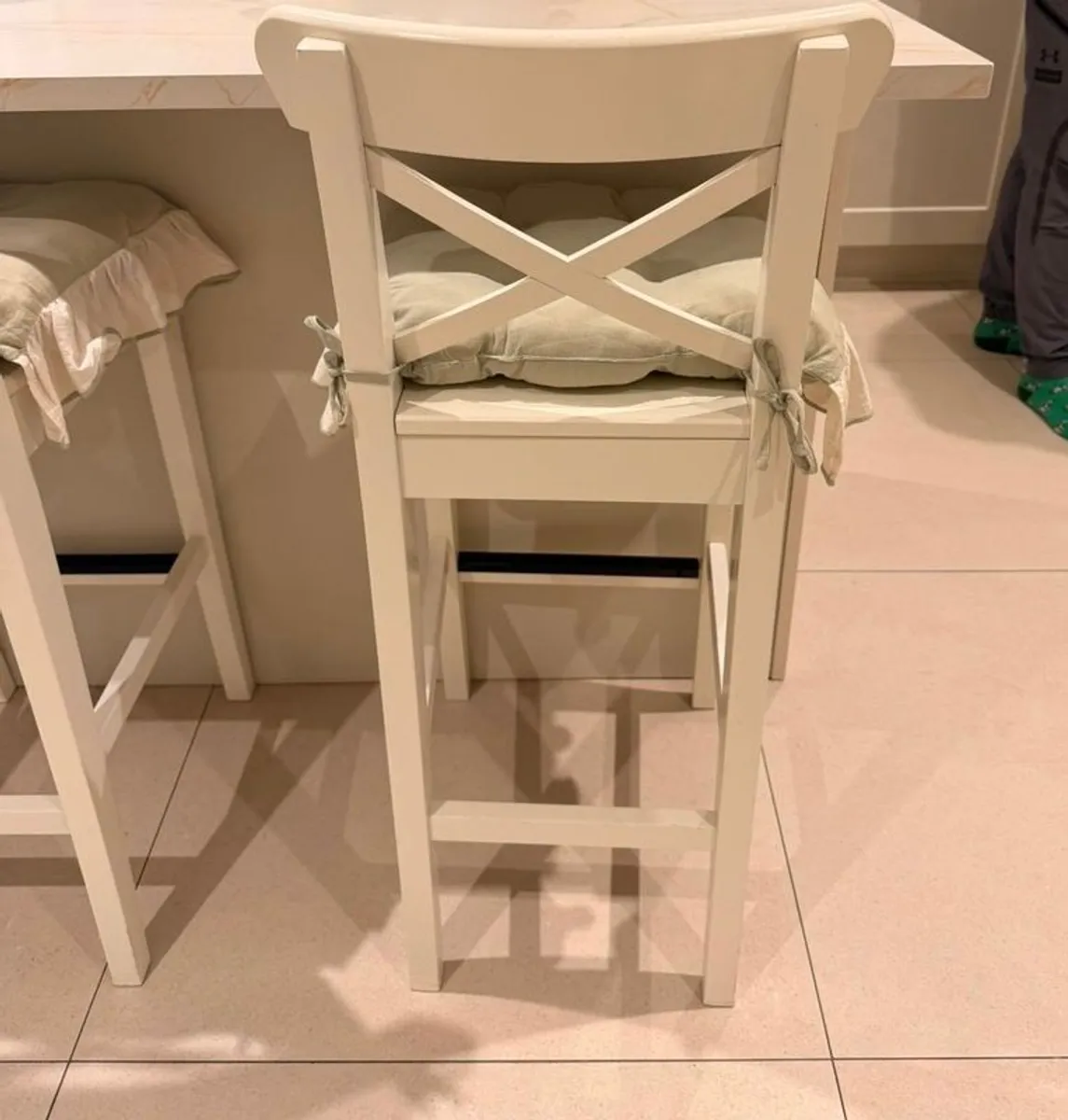Two wooden bar stools for sale - Image 4