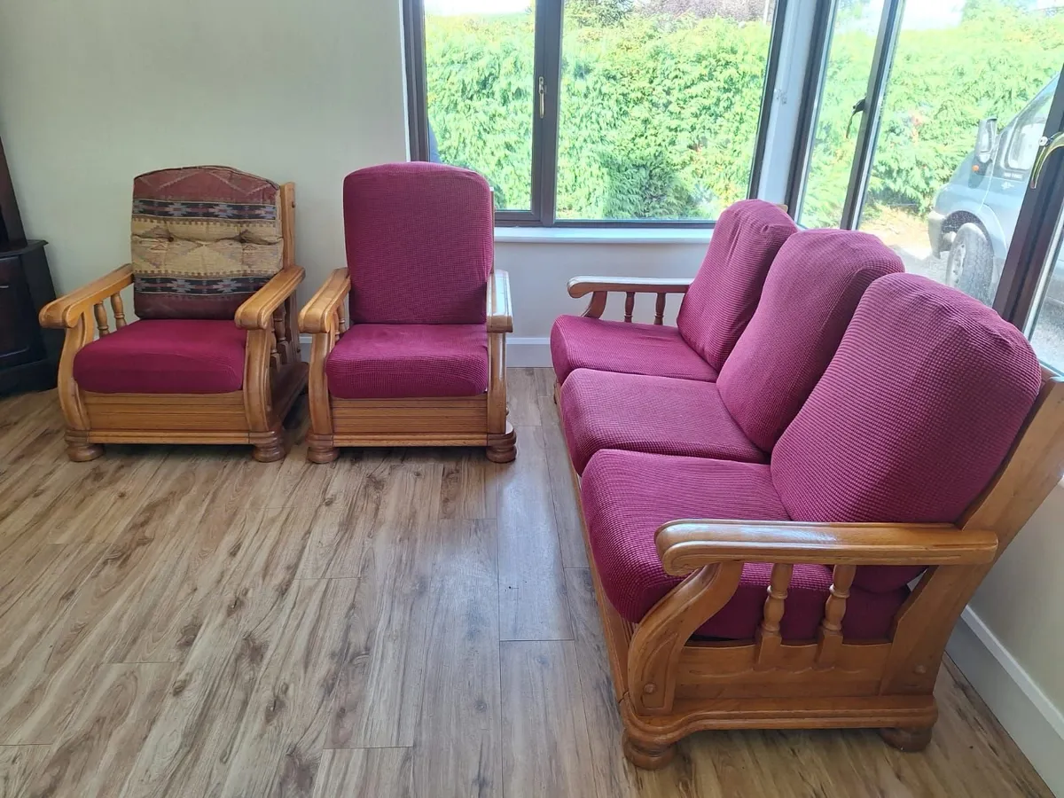 3 piece oak sofa suite - Image 2
