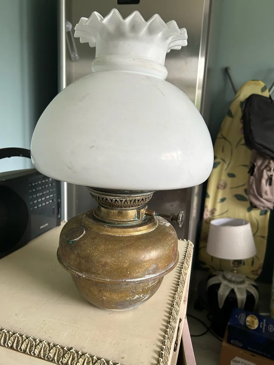 Antique Brass Oil Lamp - Image 1