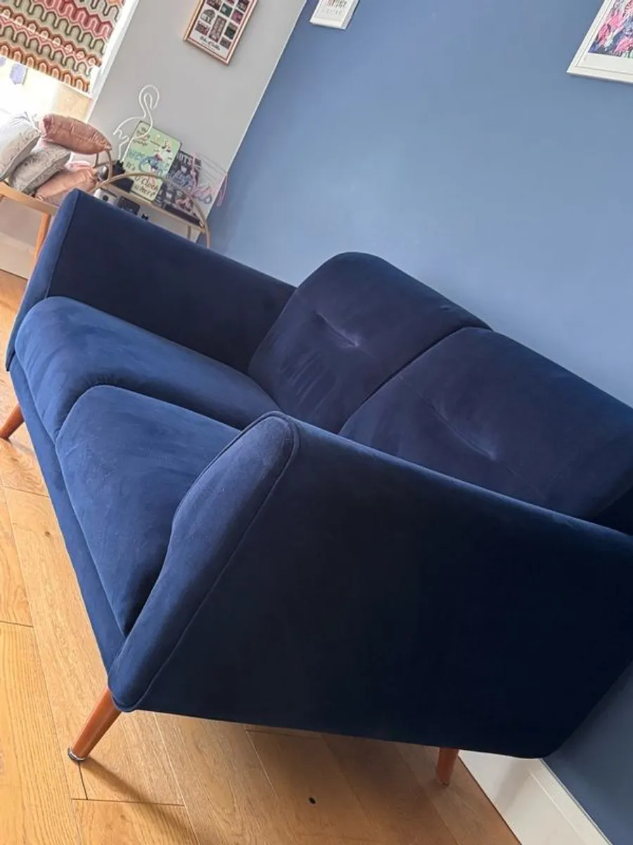 Navy velvet two seater sofa - Image 3