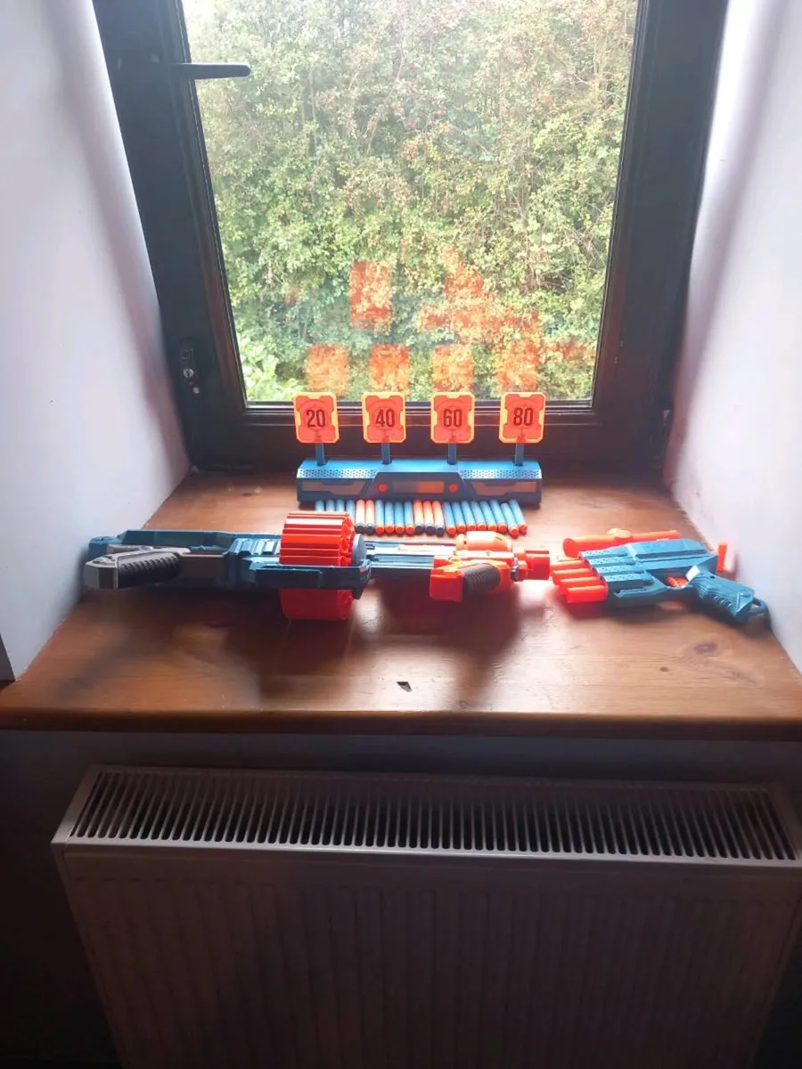 Toy cars and nerf toys and electric target - Image 1
