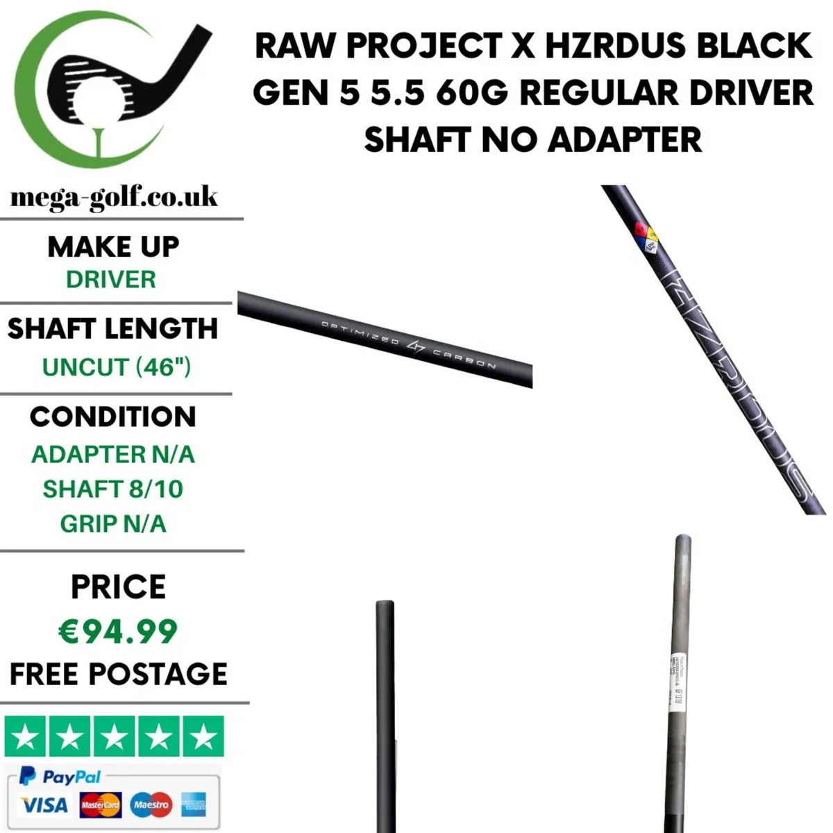 Raw Project X Hzrdus Black Gen 5 5.5 60G Regular - Image 1