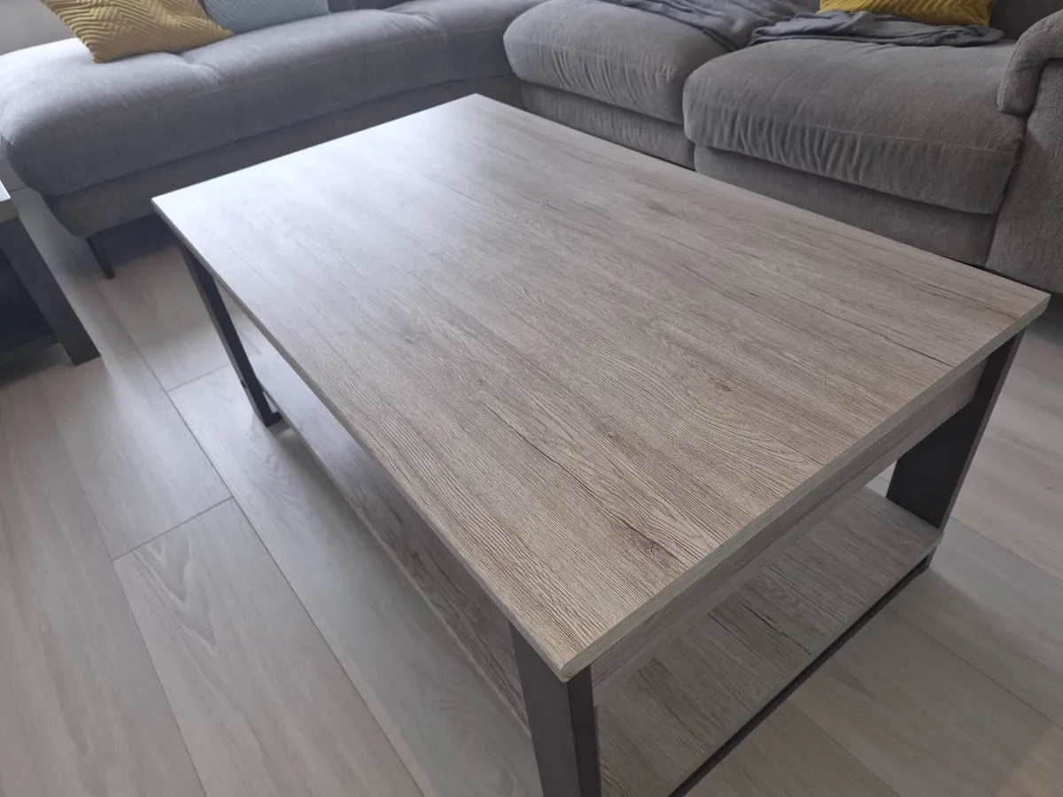Grey Wood Coffee Table with Lower Shelf - Image 2
